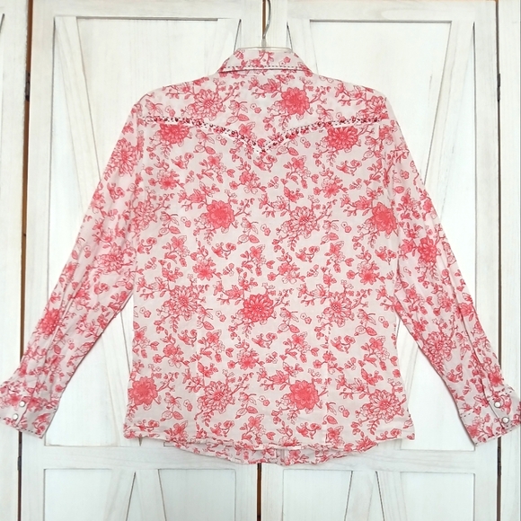 Cowgirl Up Vintage Western Pink Floral &   Rhinestone Button Up Shirt - L - Picture 4 of 7